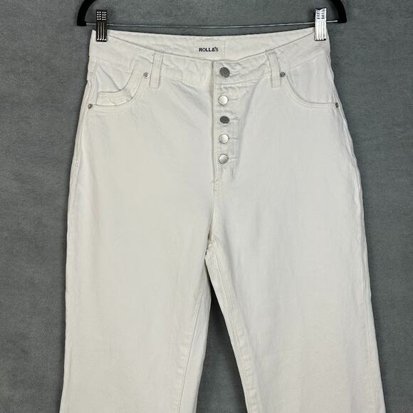 Rollas Jeans Womens 28 White Eastcoast Crop Flare High Rise Button Fly Raw Hem - Picture 2 of 13